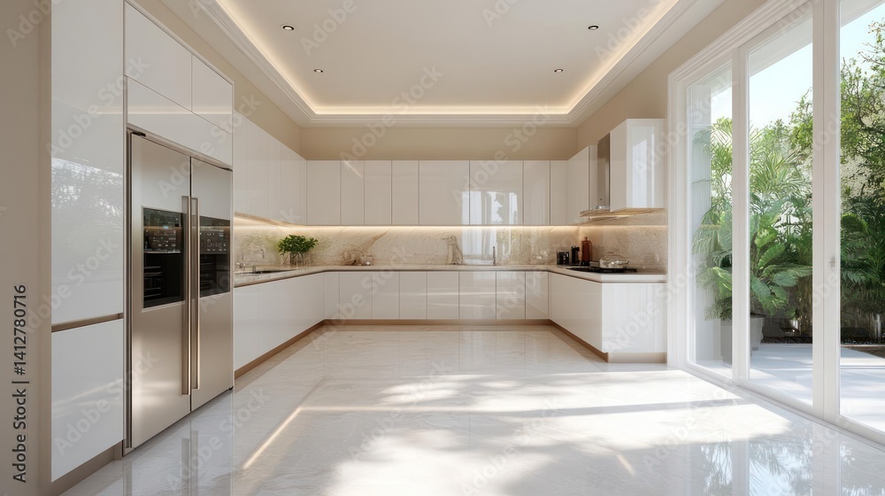 Aufkleber bright and spacious kitchen featuring a u-shaped layout with light-colored cabinetry and stone count