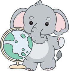 Cute Elephant vector icon. Funny baby Elephant animal series stock illustration. Life of fluffy Elephant designs.
