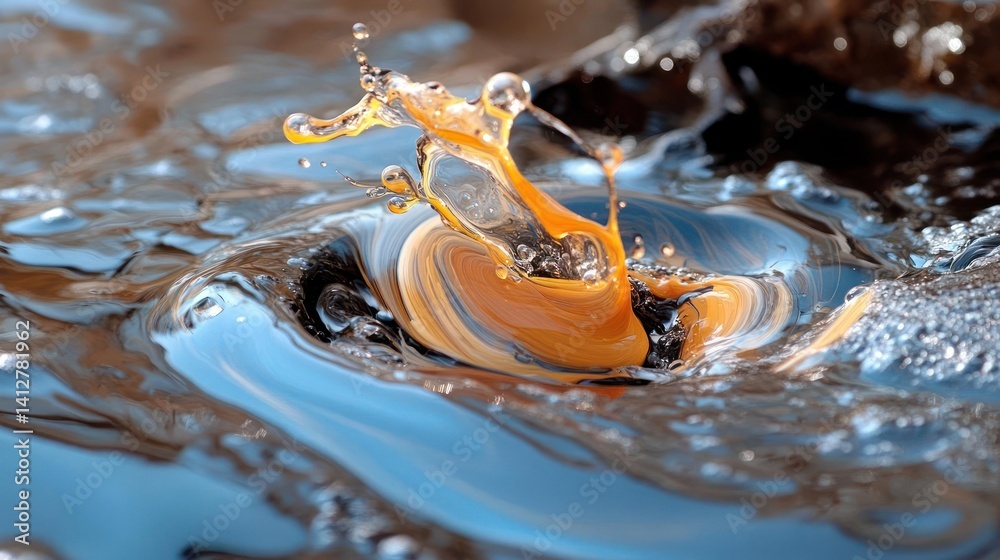 Aufkleber this macro shot captures a dynamic water splash with vibrant orange and brown hues. the swirling wat