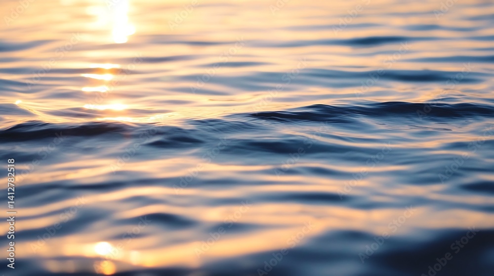 Poster gentle waves on water surface reflecting warm sunlight creating a tranquil and dreamy atmosphere : g