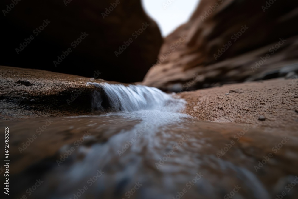 Aufkleber a close-up shot features a gentle stream flowing through a canyon, captured with a slow shutter spee