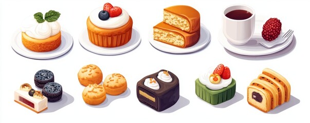 Matcha desserts consisting of green cakes and soup are shown in a pixel art illustration