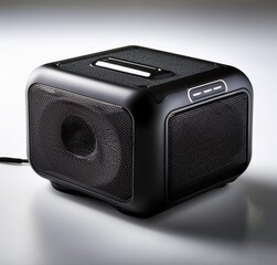 Obraz premium Modern Black Cube Speaker with Mesh Grill High Quality Audio System