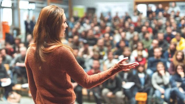Female Financial Coach Engages Audience During Empowerment Forum Generative AI