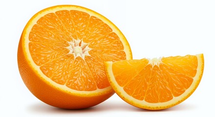 Fototapeta premium Two halves of an orange, a fresh citrus fruit.