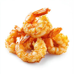 A close up shot of a small pile of crispy fried shrimp on a white background plate
