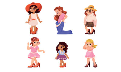 Children Dress Up as Adults Wearing Oversized Clothes Vector Set