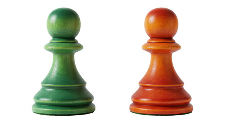 Isolated Green and Orange Chess Pawn Pieces
