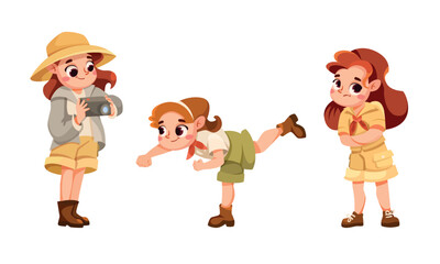 Fototapeta premium Cute Children Wear Safari Costume and Hat Vector Set
