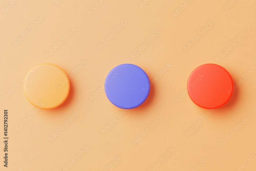 Poster minimalist flat ui three colored circular icons on neutral background for web design