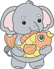 Obraz premium Cute Elephant vector icon. Funny baby Elephant animal series stock illustration. Life of fluffy Elephant designs.