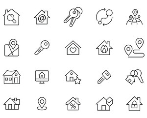Simple set of real estate modern thin line icons. Perfect for enhancing property listings, websites, and marketing materials. Linear icon collection. Vector illustration.