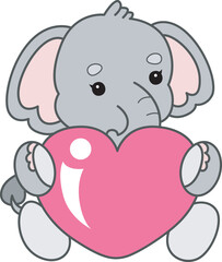 Cute Elephant vector icon. Funny baby Elephant animal series stock illustration. Life of fluffy Elephant designs.