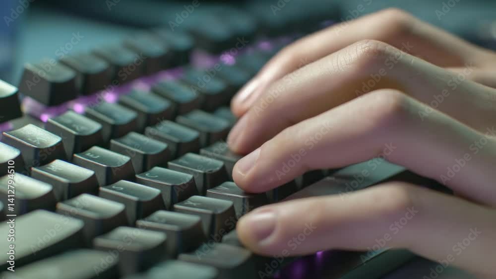 Poster close up of hands typing on keyboard during remote work session generative ai