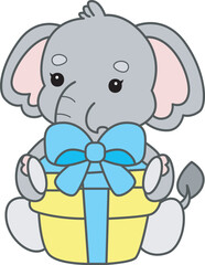 Cute Elephant vector icon. Funny baby Elephant animal series stock illustration. Life of fluffy Elephant designs.