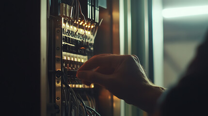 Electrician fixing electrical panel in commercial building. Featuring electrical panel repair