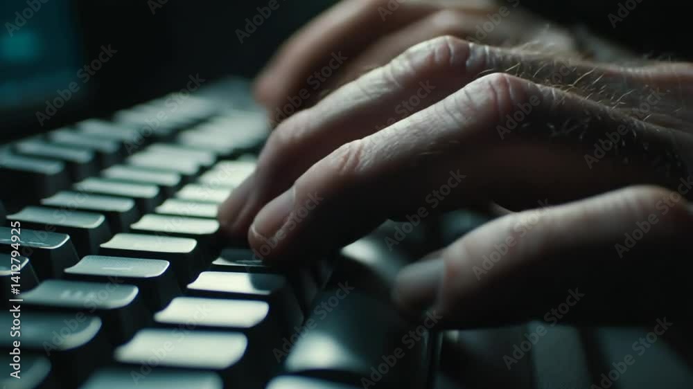Poster close up of hands typing on keyboard during remote work session generative ai