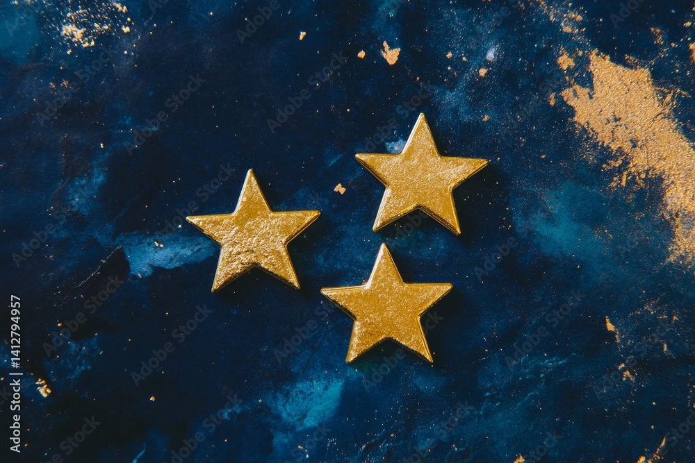 Poster flat star rating system concept on textured blue background for design and rating projects