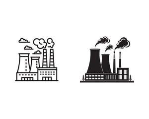 Power Plant Icon Set – Industrial Energy Facility Line and Silhouette Vectors for UI, Infrastructure, and Engineering Design