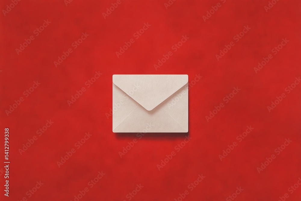 Poster minimalistic envelope icon on vibrant red background for ui design and notification concepts