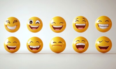 Fototapeta premium Various yellow emoticon faces display a range of emotions