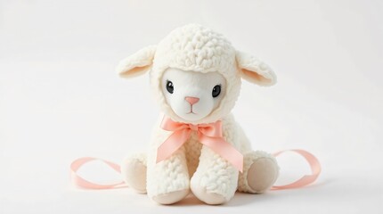 soft plush lamb toy pastel ribbon white background