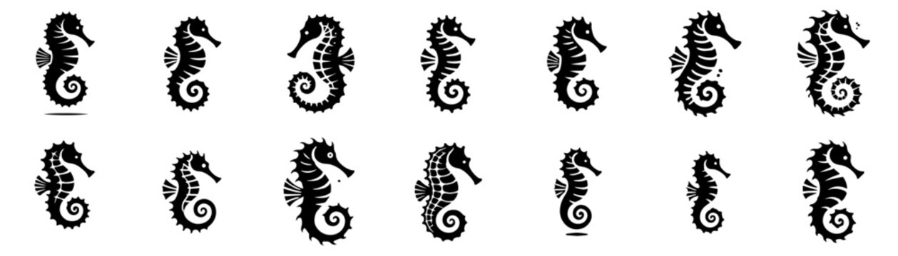 seahorse silhouette vector set
