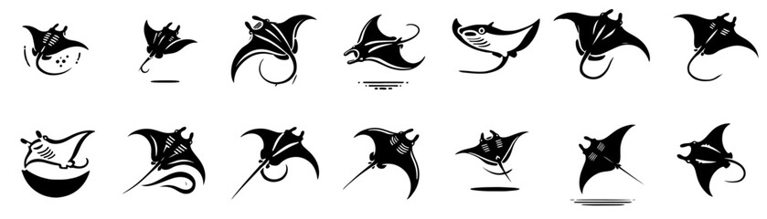 stingray silhouette vector set