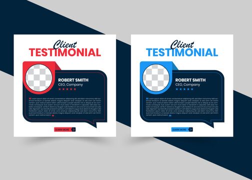 Creative, modern, stylish, client feedback or customer testimonial social media post design template. color variation bundle
