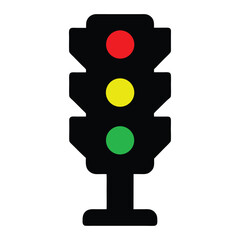Simple Black Traffic Light Signal With Red Yellow Green Lights easy editable