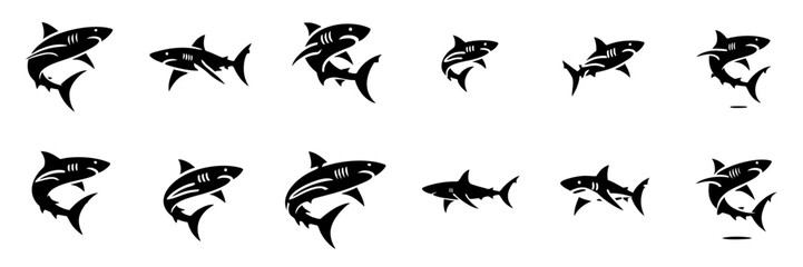Fototapeta premium set vector silhouette shark