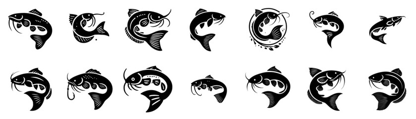 catfish silhouette vector set