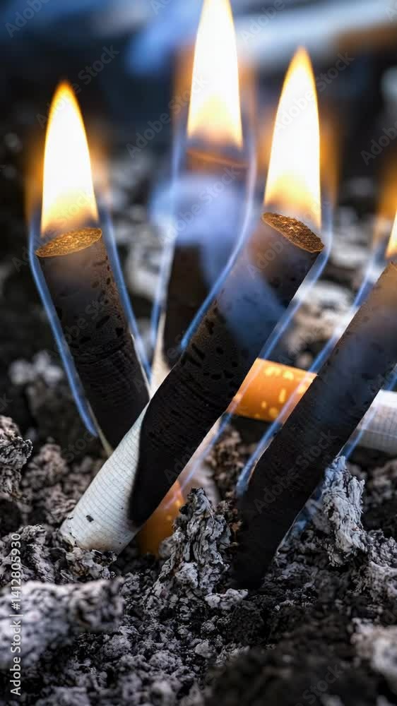Poster a pile of cigarette butts sitting on top of a pile of dirt, often used as a metaphor for waste or ne