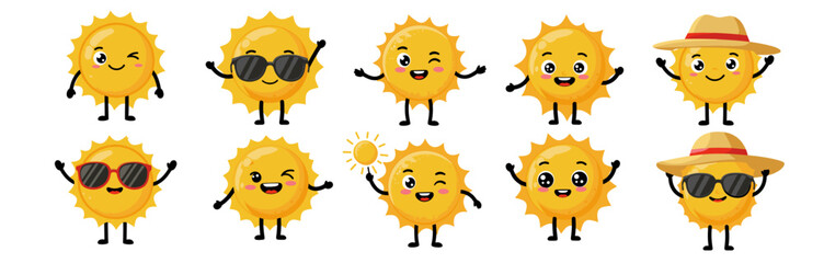 Obraz premium Cute Cartoon Sun Sticker Vector Illustration on isolated background png cut out