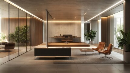 Modern Office Interior Design with Neutral Tones and Natural Light