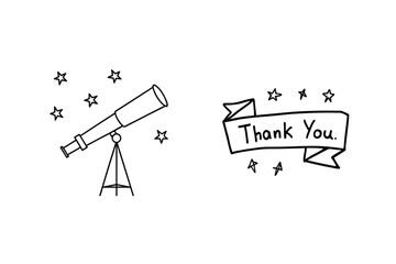 Telescope Stars And Appreciation Banner Illustration In Line Art Style With Space Exploration And Gratitude Concept