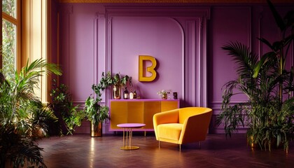 Vibrant room with yellow armchair and gold accents