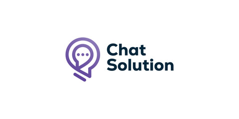 Simple chat solution logo template. Lightbulb with bubble chat logo design vector illustration.