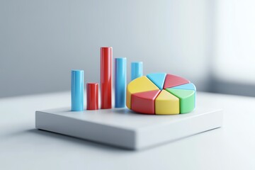 3D render of investment portfolio visualized in bar and pie graphs