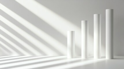 Obraz premium Bar chart columns casting long shadows on white background, visual growth symbolism