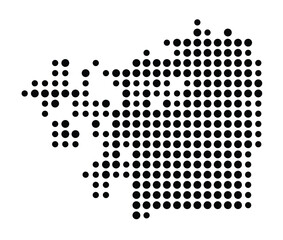 Symbol Map of Madison (United States) showing the city with a pattern of just a few black dots