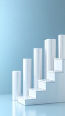 Bar graphs forming staircase shape, financial growth symbolism in 3D