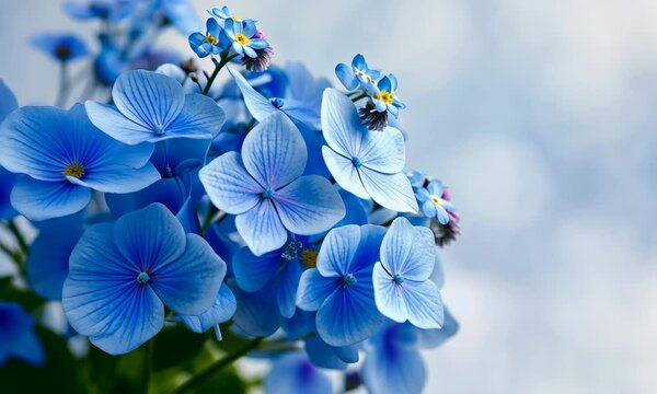 Close-up of blue hydrangea flowers with soft blurred background