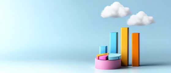 Obraz premium Cloudbased business dashboard showing bar chart climb and pie breakdown in 3D