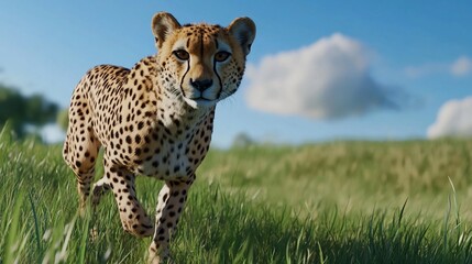 Fototapeta premium Majestic Cheetah in Serene Savanna Landscape