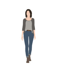 Flat vector people and illustration, woman with casual outfit