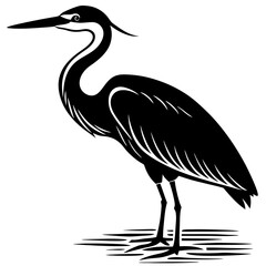 Obraz premium vector silhouette of a heron in shallow water, long beak, 
