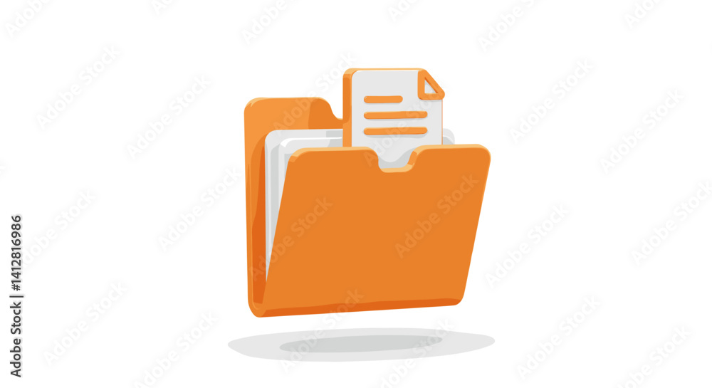 Aufkleber orange folder containing document files and sheets for organizing data and information in a digital 