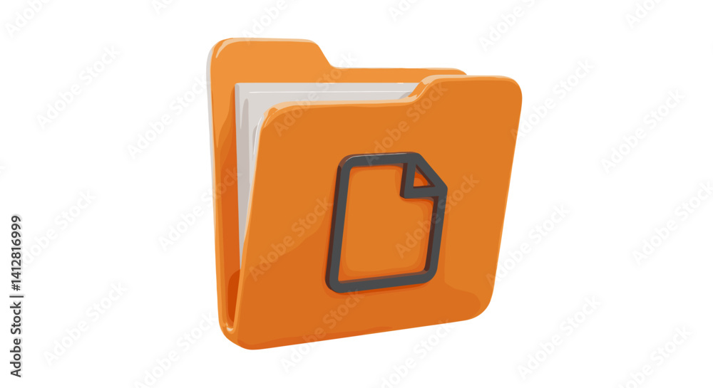 Poster orange folder containing documents represents data organization and file management 3d render