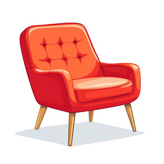 Fototapeta premium A vibrant orange armchair with button tufting sits on a light gray surface showcasing mid century modern design